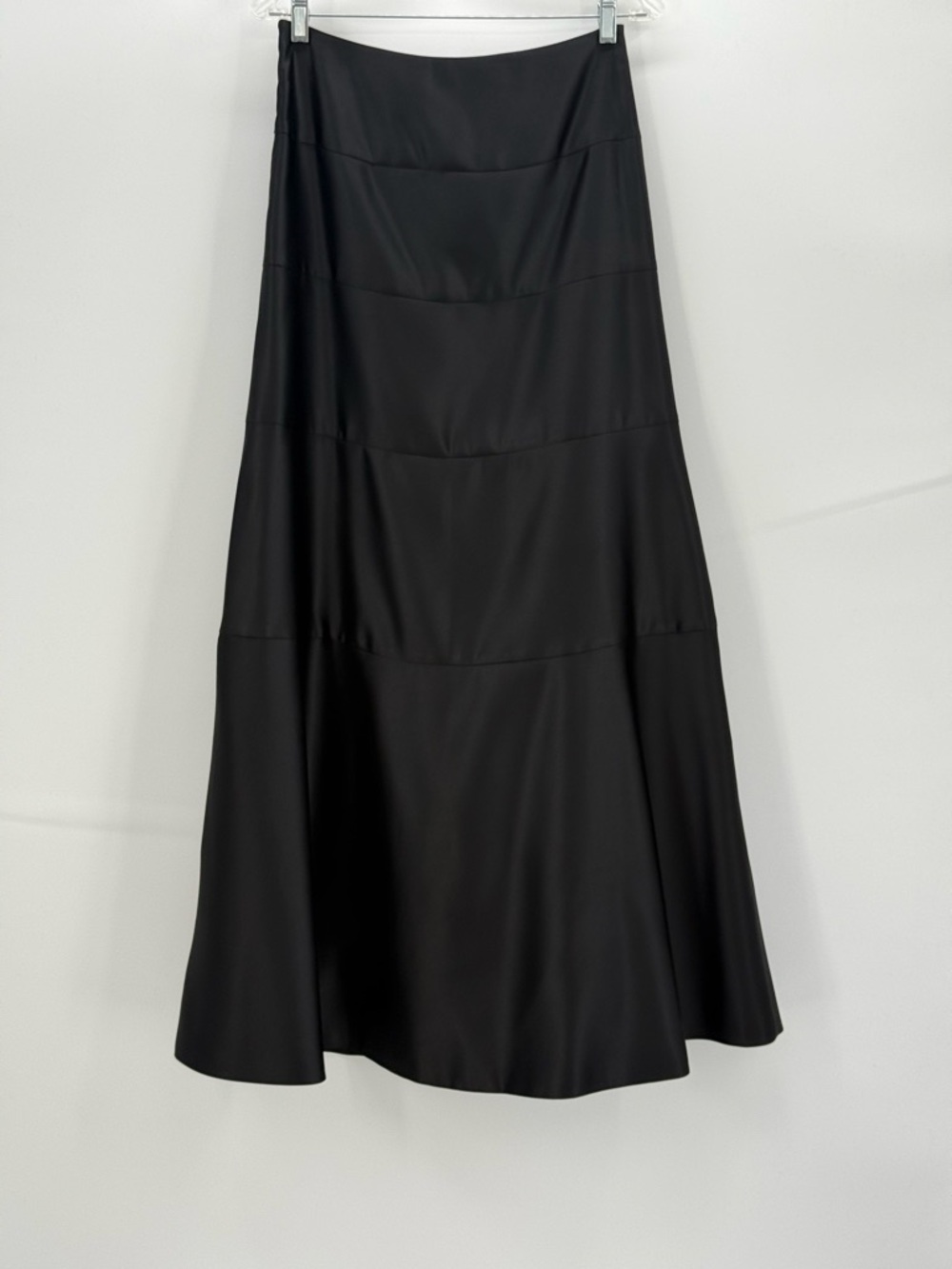 VTG BCBG Maxazria Black Satin Tiered Maxi Skirt High Waist A-Line Long Skirt - Picture 9 of 14